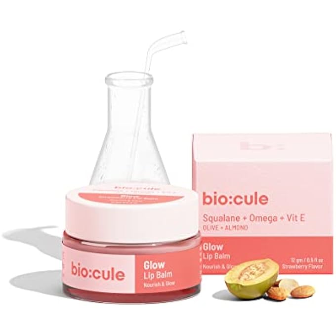 Biocule GLOW LIP BALM FOR SOFT, SUPPLE & GLOWING PINK LIPS | RICH MOISTURIZER FOR DRY & CHAPPED LIPS | WITH SQUALANE, OMEGA & VITAMIN E FROM OLIVES & ALMONDS | STRAWBERRY FLAVOR | NATURAL, 12G PINK - Image 1
